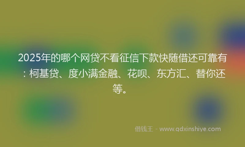 2025年的哪个网贷不看征信下款快随借还可靠有：柯基贷、度小满金融、花呗、东方汇、替你还等。