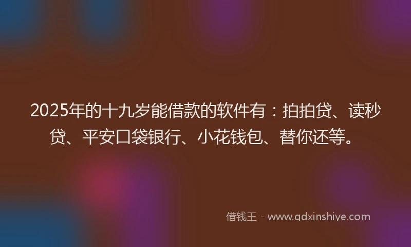 2025年的十九岁能借款的软件有：拍拍贷、读秒贷、平安口袋银行、小花钱包、替你还等。
