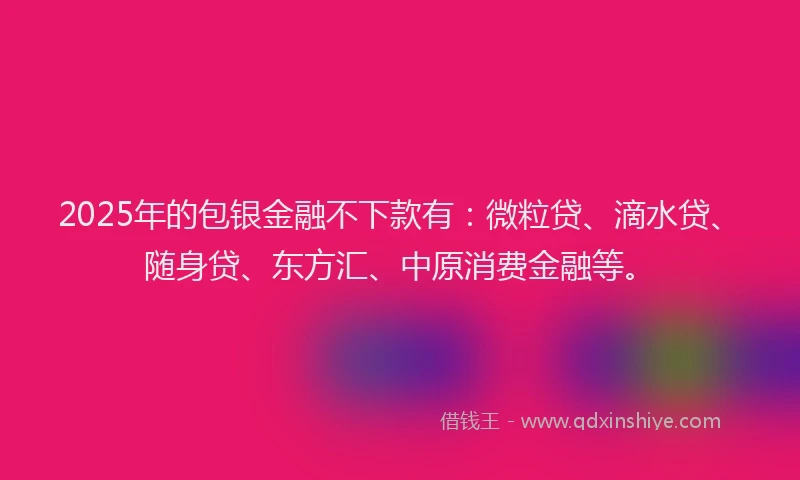 2025年的包银金融不下款有：微粒贷、滴水贷、随身贷、东方汇、中原消费金融等。