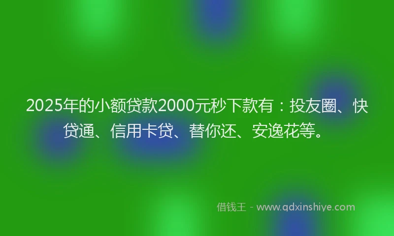 2025年的小额贷款2000元秒下款有：投友圈、快贷通、信用卡贷、替你还、安逸花等。