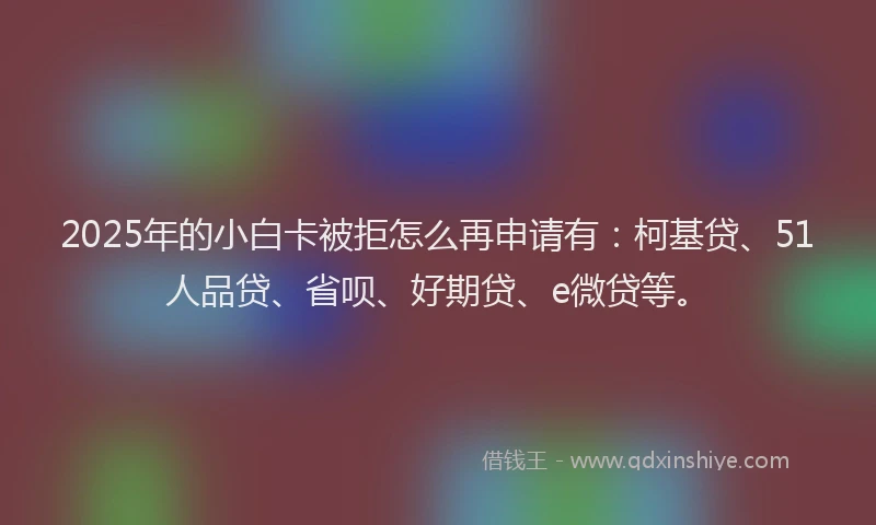 2025年的小白卡被拒怎么再申请有：柯基贷、51人品贷、省呗、好期贷、e微贷等。