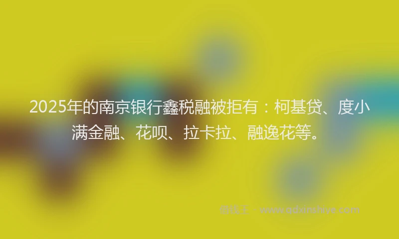 2025年的南京银行鑫税融被拒有：柯基贷、度小满金融、花呗、拉卡拉、融逸花等。