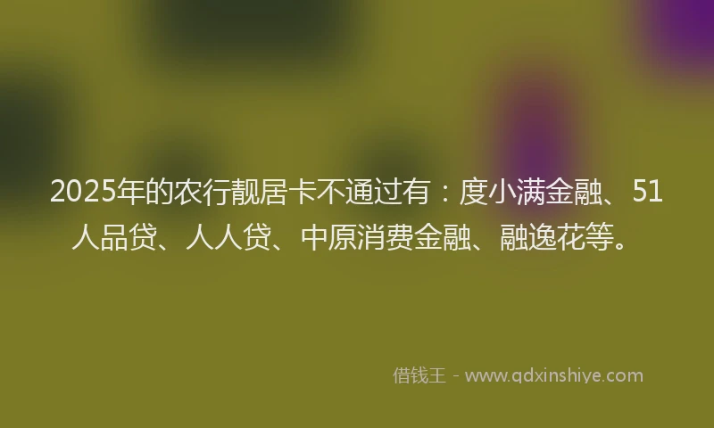 2025年的农行靓居卡不通过有：度小满金融、51人品贷、人人贷、中原消费金融、融逸花等。