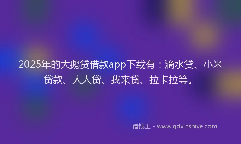 2025年的大鹅贷借款app下载有：滴水贷、小米贷款、人人贷、我来贷、拉卡拉等。