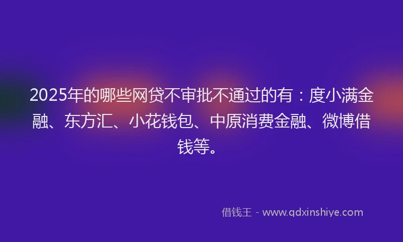 2025年的哪些网贷不审批不通过的有：度小满金融、东方汇、小花钱包、中原消费金融、微博借钱等。
