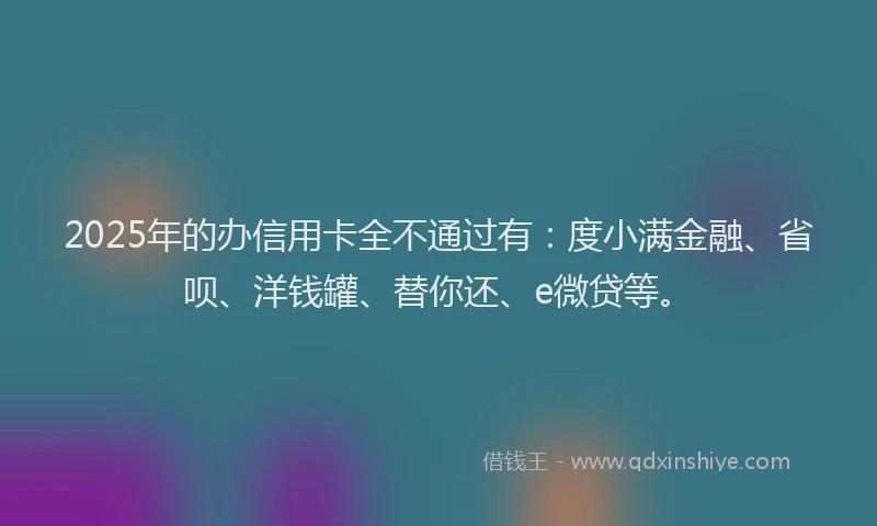 2025年的办信用卡全不通过有：度小满金融、省呗、洋钱罐、替你还、e微贷等。