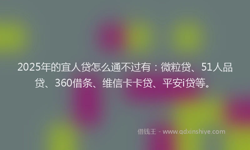 2025年的宜人贷怎么通不过有：微粒贷、51人品贷、360借条、维信卡卡贷、平安i贷等。