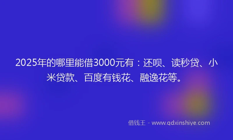 2025年的哪里能借3000元有：还呗、读秒贷、小米贷款、百度有钱花、融逸花等。