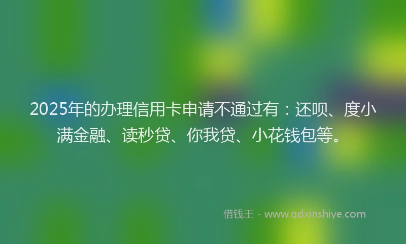 2025年的办理信用卡申请不通过有：还呗、度小满金融、读秒贷、你我贷、小花钱包等。
