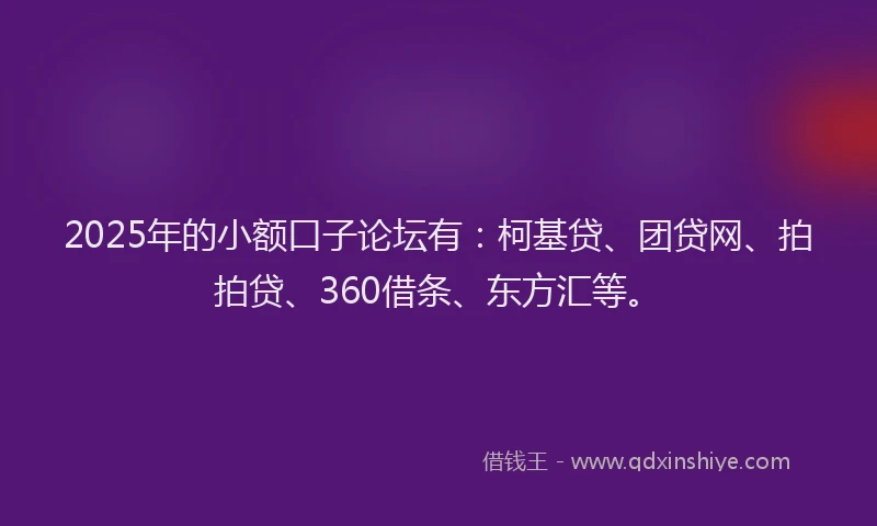 2025年的小额口子论坛有：柯基贷、团贷网、拍拍贷、360借条、东方汇等。