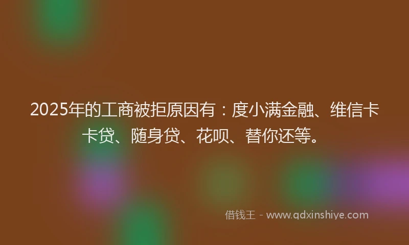2025年的工商被拒原因有：度小满金融、维信卡卡贷、随身贷、花呗、替你还等。