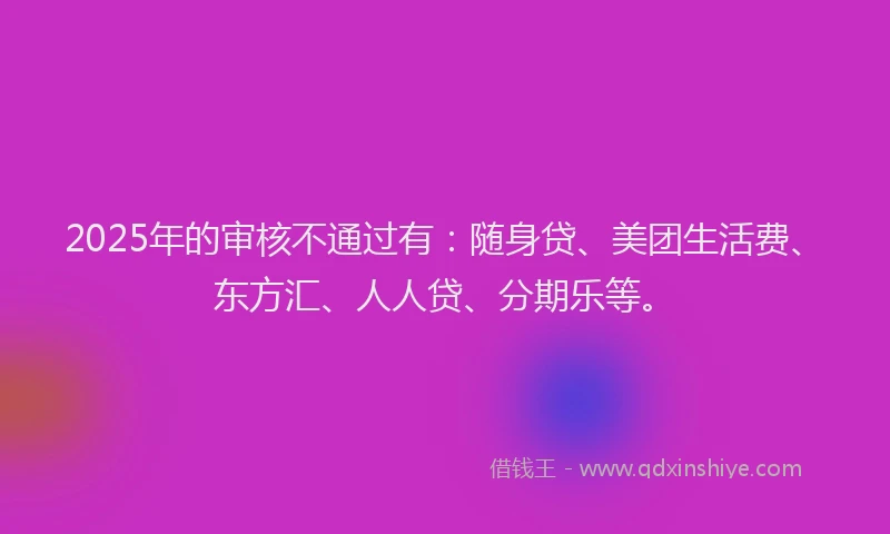 2025年的审核不通过有：随身贷、美团生活费、东方汇、人人贷、分期乐等。