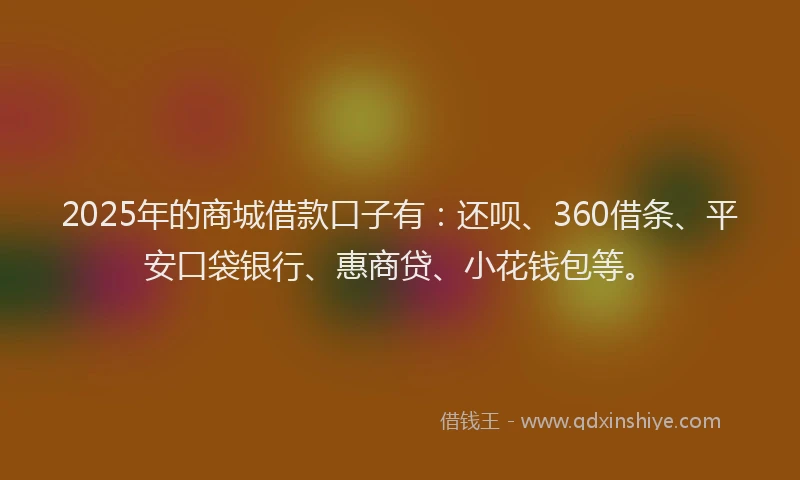 2025年的商城借款口子有：还呗、360借条、平安口袋银行、惠商贷、小花钱包等。