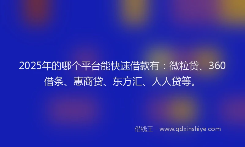 2025年的哪个平台能快速借款有：微粒贷、360借条、惠商贷、东方汇、人人贷等。