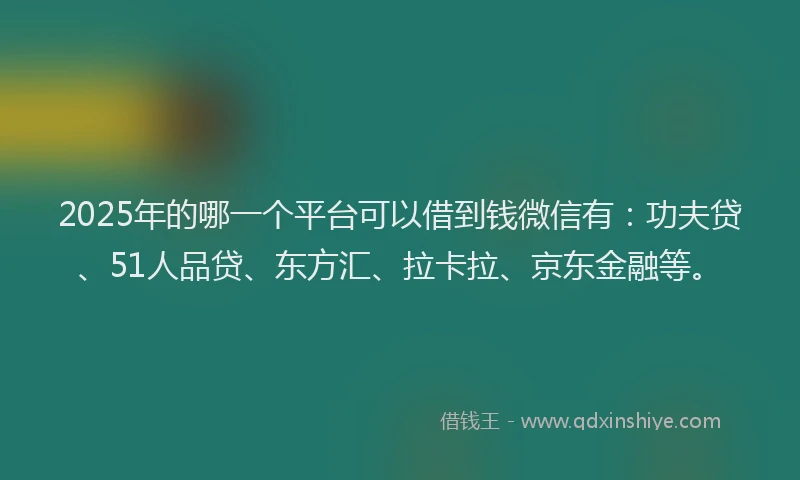 2025年的哪一个平台可以借到钱微信有：功夫贷、51人品贷、东方汇、拉卡拉、京东金融等。
