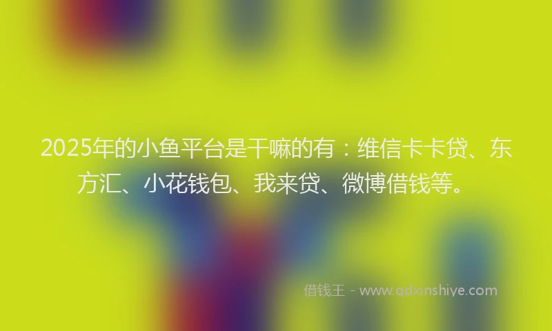 2025年的小鱼平台是干嘛的有：维信卡卡贷、东方汇、小花钱包、我来贷、微博借钱等。