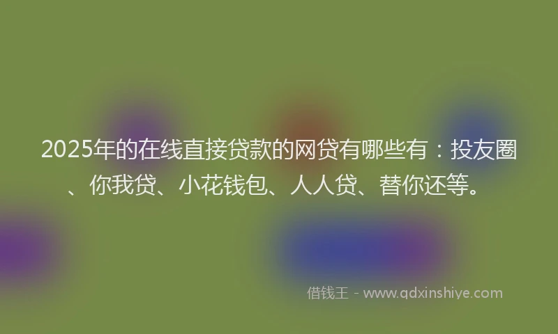 2025年的在线直接贷款的网贷有哪些有：投友圈、你我贷、小花钱包、人人贷、替你还等。