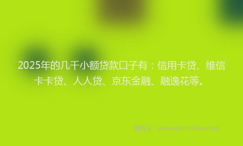2025年的几千小额贷款口子有：信用卡贷、维信卡卡贷、人人贷、京东金融、融逸花等。