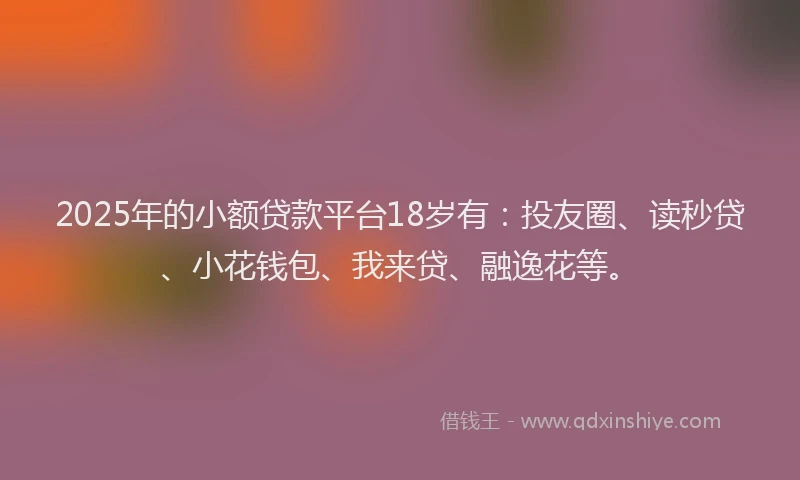 2025年的小额贷款平台18岁有：投友圈、读秒贷、小花钱包、我来贷、融逸花等。