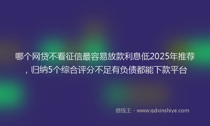 哪个网贷不看征信最容易放款利息低2025年推荐，归纳5个综合评分不足有负债都能下款平台