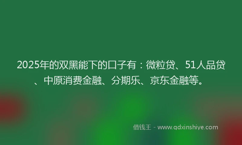 2025年的双黑能下的口子有：微粒贷、51人品贷、中原消费金融、分期乐、京东金融等。