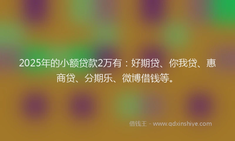 2025年的小额贷款2万有：好期贷、你我贷、惠商贷、分期乐、微博借钱等。