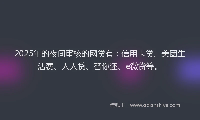 2025年的夜间审核的网贷有：信用卡贷、美团生活费、人人贷、替你还、e微贷等。