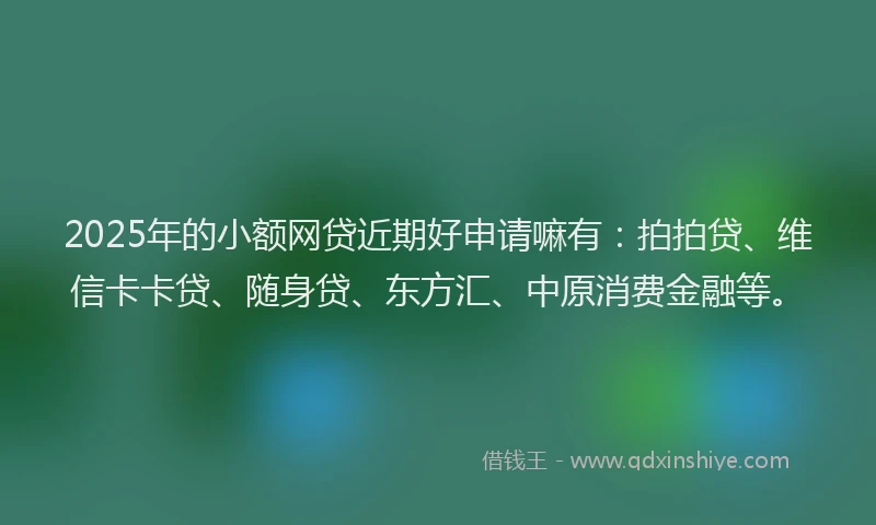 2025年的小额网贷近期好申请嘛有：拍拍贷、维信卡卡贷、随身贷、东方汇、中原消费金融等。