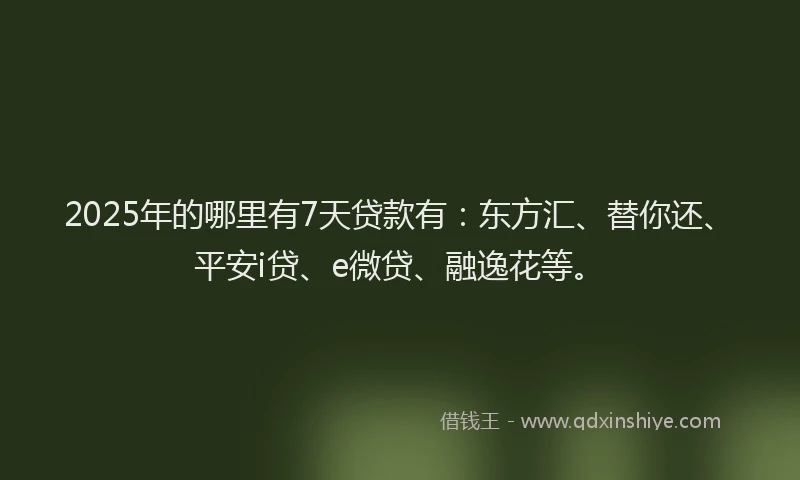 2025年的哪里有7天贷款有：东方汇、替你还、平安i贷、e微贷、融逸花等。