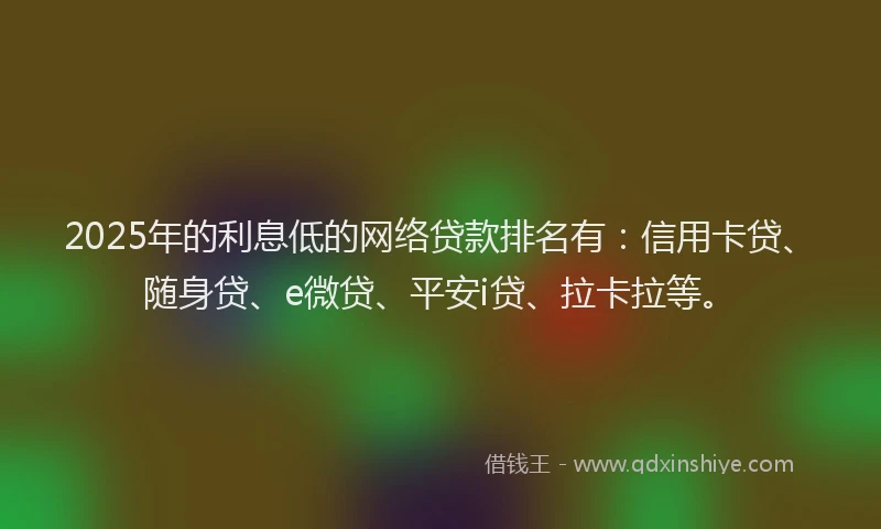 2025年的利息低的网络贷款排名有：信用卡贷、随身贷、e微贷、平安i贷、拉卡拉等。