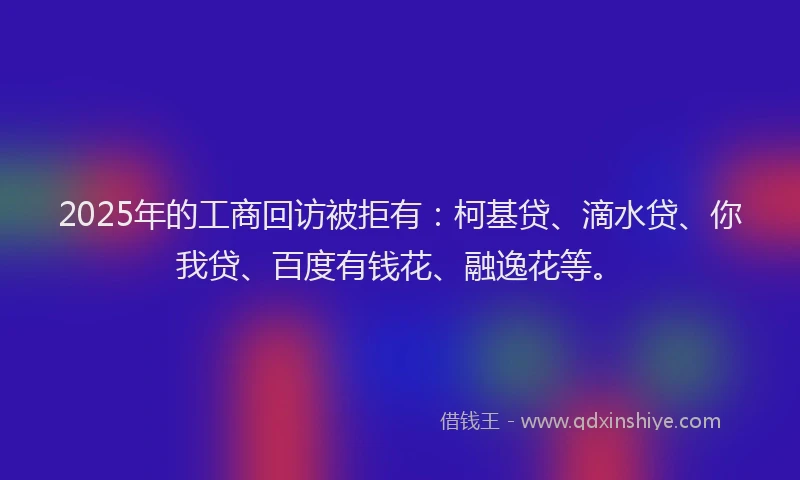 2025年的工商回访被拒有：柯基贷、滴水贷、你我贷、百度有钱花、融逸花等。