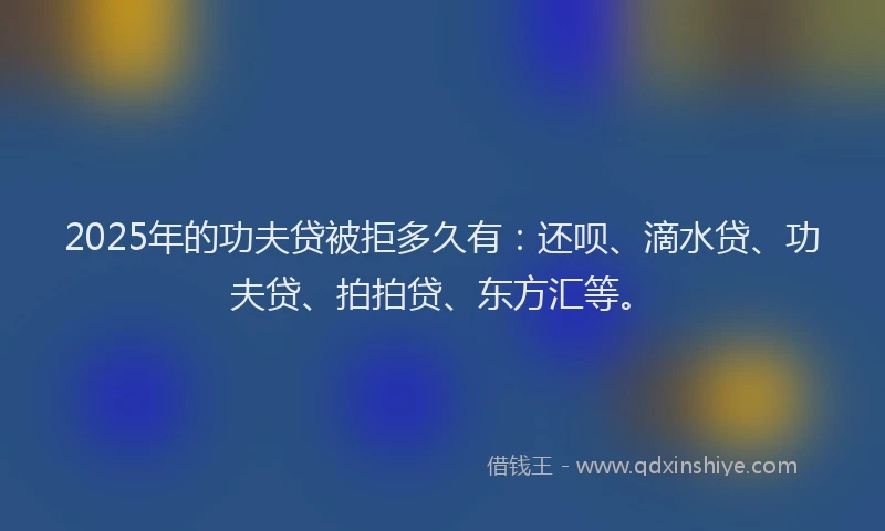 2025年的功夫贷被拒多久有：还呗、滴水贷、功夫贷、拍拍贷、东方汇等。