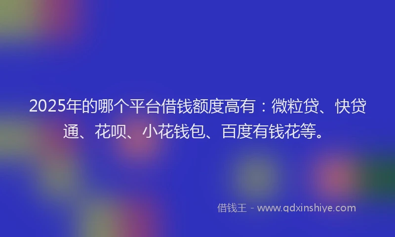 2025年的哪个平台借钱额度高有：微粒贷、快贷通、花呗、小花钱包、百度有钱花等。