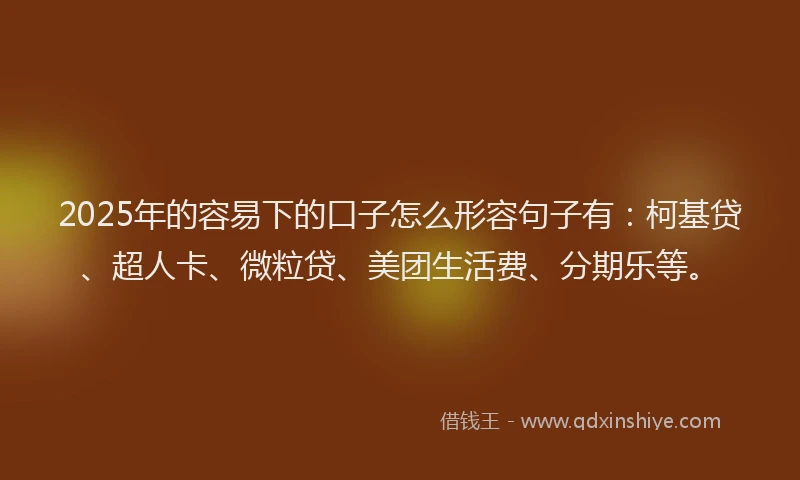 2025年的容易下的口子怎么形容句子有：柯基贷、超人卡、微粒贷、美团生活费、分期乐等。