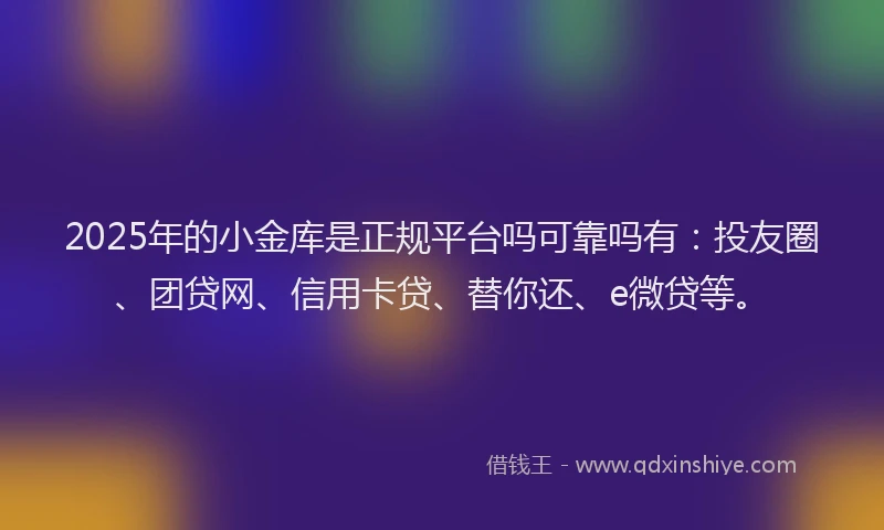 2025年的小金库是正规平台吗可靠吗有：投友圈、团贷网、信用卡贷、替你还、e微贷等。