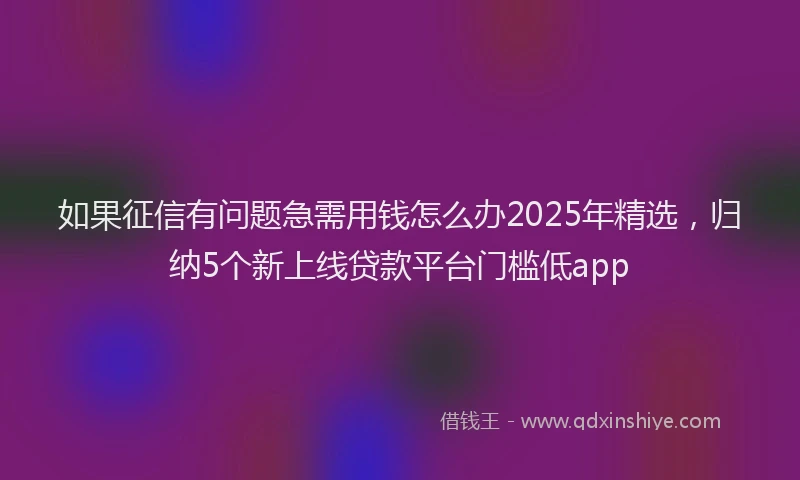 如果征信有问题急需用钱怎么办2025年精选，归纳5个新上线贷款平台门槛低app