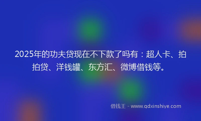 2025年的功夫贷现在不下款了吗有：超人卡、拍拍贷、洋钱罐、东方汇、微博借钱等。