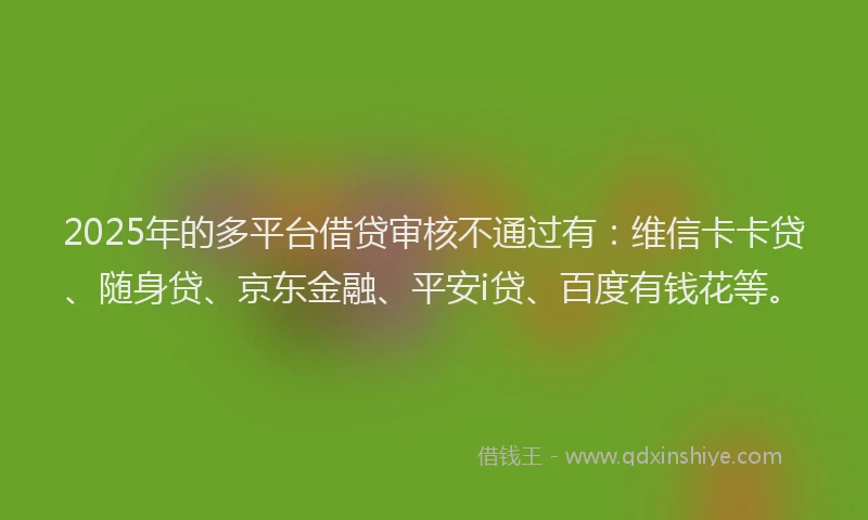 2025年的多平台借贷审核不通过有：维信卡卡贷、随身贷、京东金融、平安i贷、百度有钱花等。