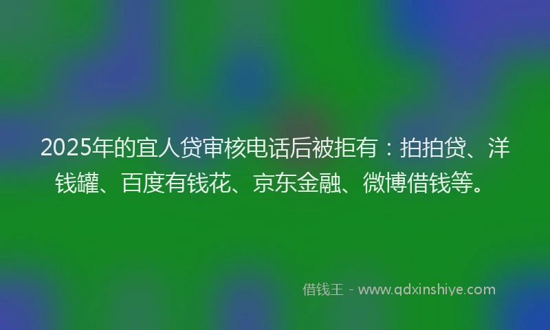 2025年的宜人贷审核电话后被拒有：拍拍贷、洋钱罐、百度有钱花、京东金融、微博借钱等。