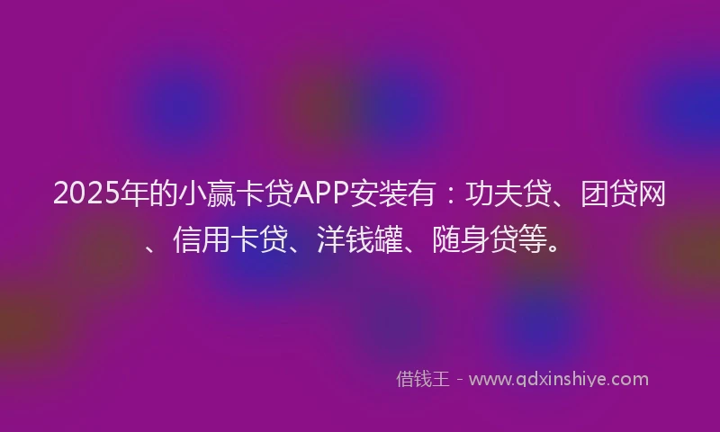 2025年的小赢卡贷APP安装有：功夫贷、团贷网、信用卡贷、洋钱罐、随身贷等。
