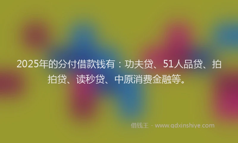 2025年的分付借款钱有：功夫贷、51人品贷、拍拍贷、读秒贷、中原消费金融等。