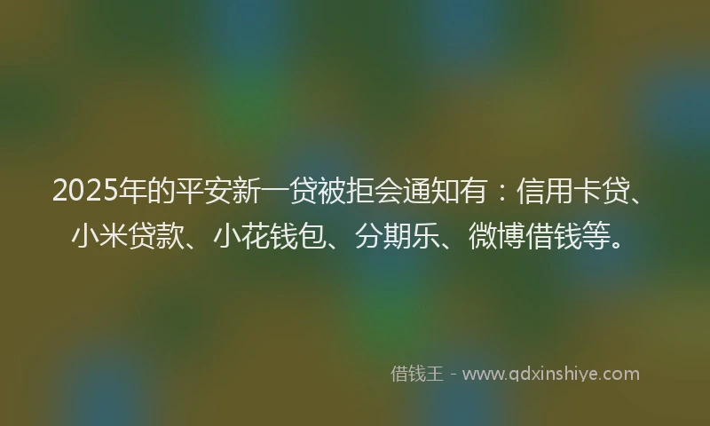 2025年的平安新一贷被拒会通知有：信用卡贷、小米贷款、小花钱包、分期乐、微博借钱等。