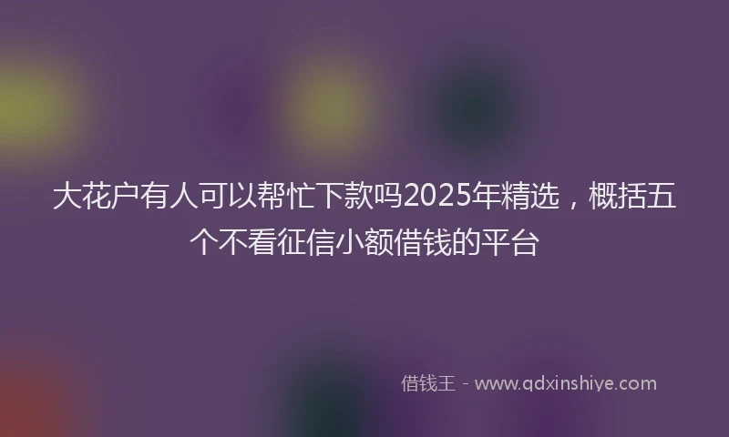 大花户有人可以帮忙下款吗2025年精选，概括五个不看征信小额借钱的平台
