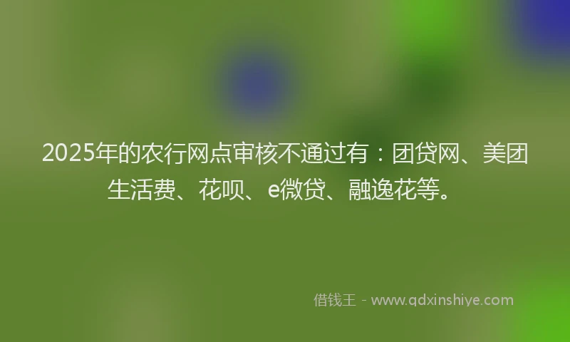 2025年的农行网点审核不通过有：团贷网、美团生活费、花呗、e微贷、融逸花等。