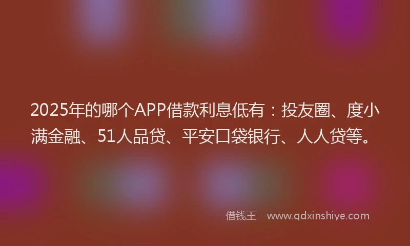 2025年的哪个APP借款利息低有：投友圈、度小满金融、51人品贷、平安口袋银行、人人贷等。