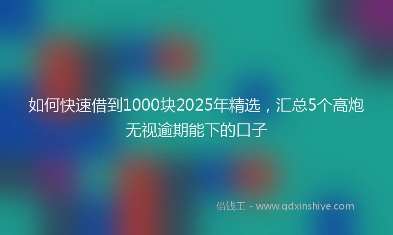 如何快速借到1000块2025年精选，汇总5个高炮无视逾期能下的口子