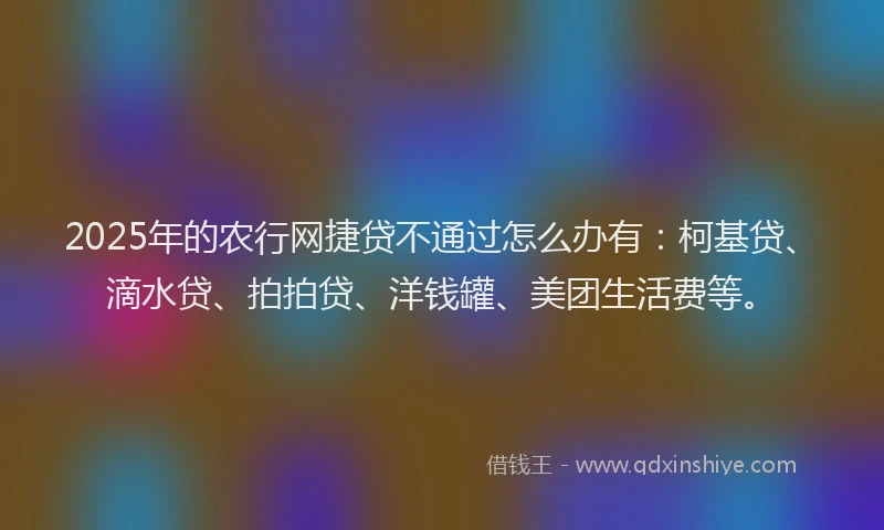 2025年的农行网捷贷不通过怎么办有：柯基贷、滴水贷、拍拍贷、洋钱罐、美团生活费等。