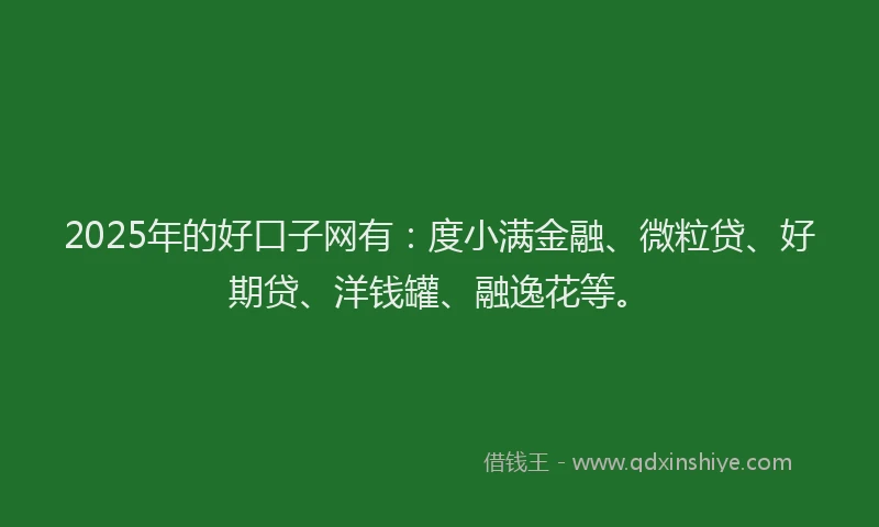 2025年的好口子网有：度小满金融、微粒贷、好期贷、洋钱罐、融逸花等。