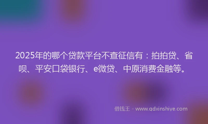 2025年的哪个贷款平台不查征信有：拍拍贷、省呗、平安口袋银行、e微贷、中原消费金融等。