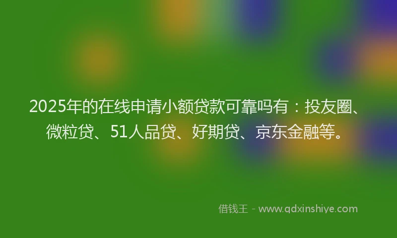 2025年的在线申请小额贷款可靠吗有：投友圈、微粒贷、51人品贷、好期贷、京东金融等。